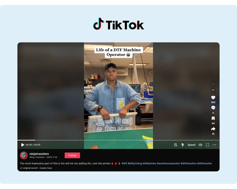 Ninja Transfers often display their company culture through TikTok reels