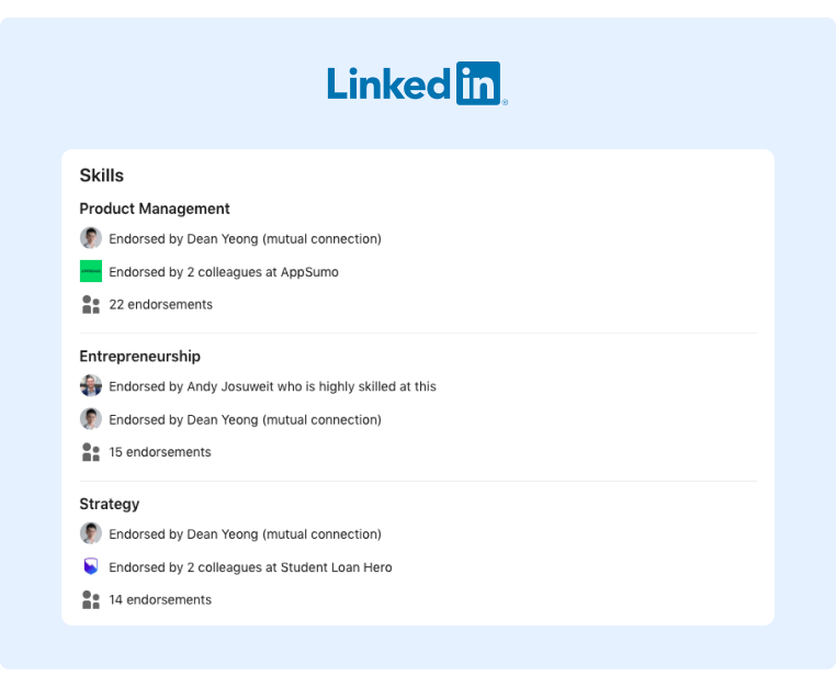 Personal Brand on LinkedIn - Add skills in the experience section and reach out for endorsements