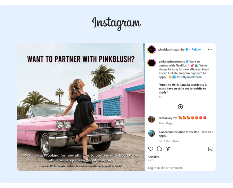 PinkBlush promoting its partner and affiliate program