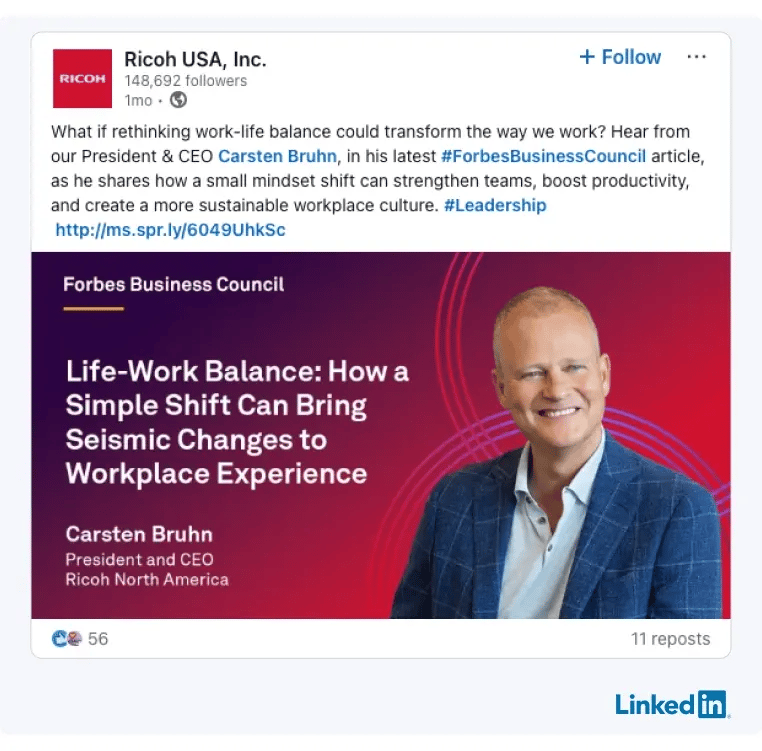 Ricoh is promoting a thought leadership article from their CEO