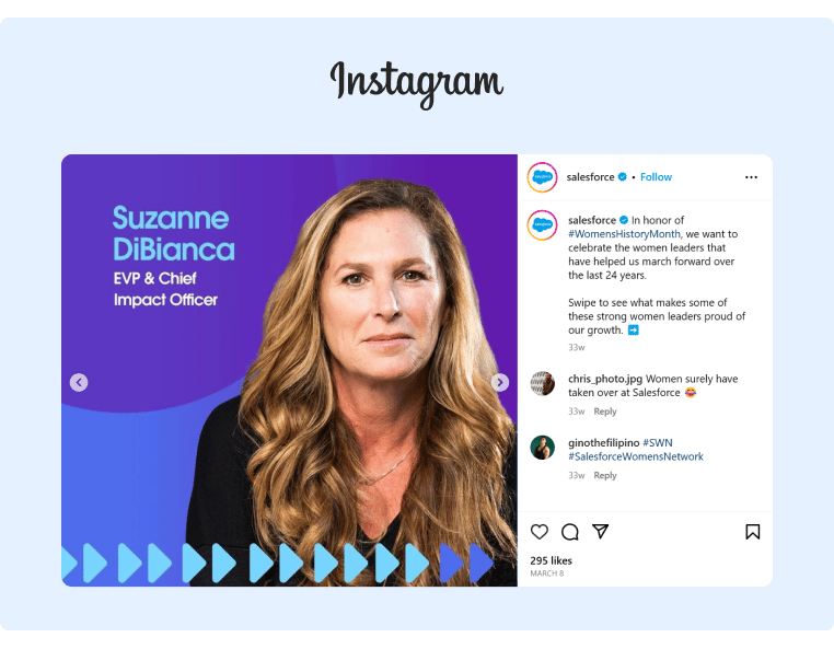 Salesforce often posts on Instagram to feature their employees for important occasions