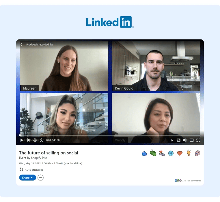Shopify hosted a live event on LinkedIn about social selling