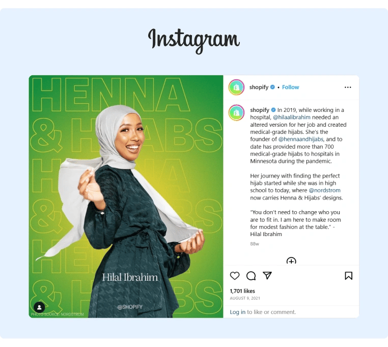 Shopify posted on their Instagram a success story of one of their users who started an ecommerce store with them