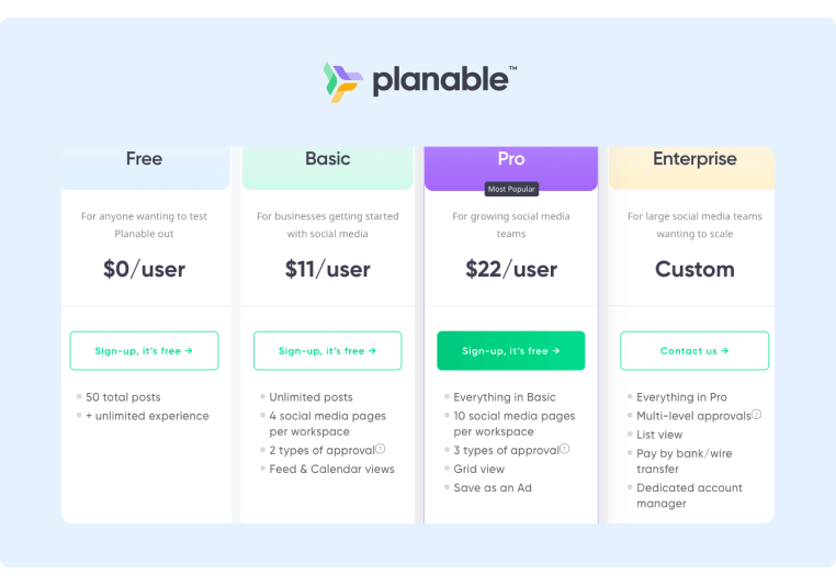Social Collaboration Tools Planable Pricing