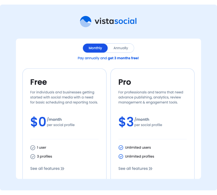 Social Collaboration Tools VistaSocial Pricing