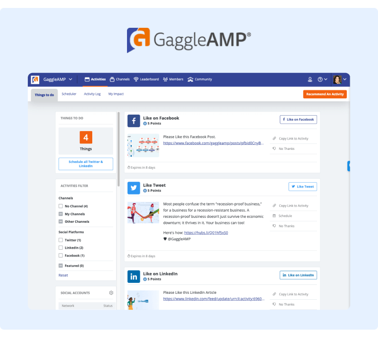 Social Media Amplificaiton with Member Content in an Employee Advocacy Platform with GaggleAMP