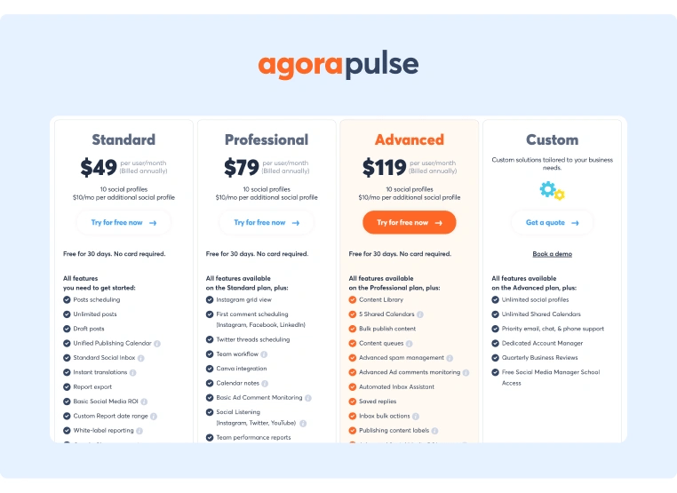 Social Media Marketing Software - Agorapulse Pricing