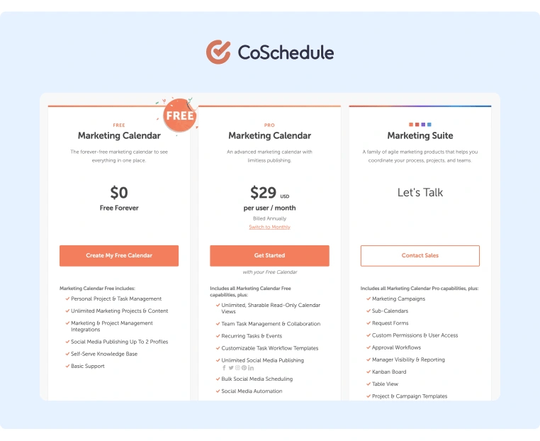 Social Media Marketing Software - CoSchedule Pricing