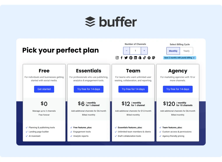 Social Selling Tools Pricing for Buffer
