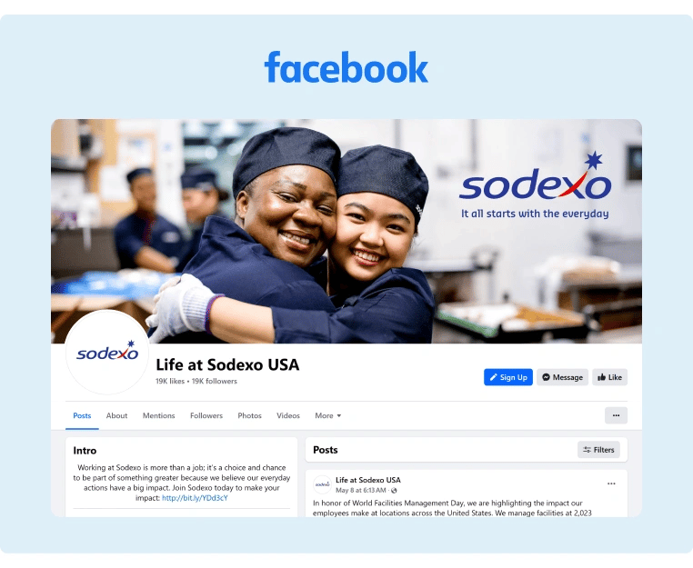 Sodexo created a Facebook page where they share company and work culture content