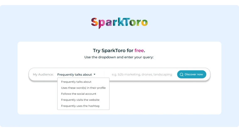 SparkToro offers a free use of their tool on their main page for potential customers to check matching queries for their audience