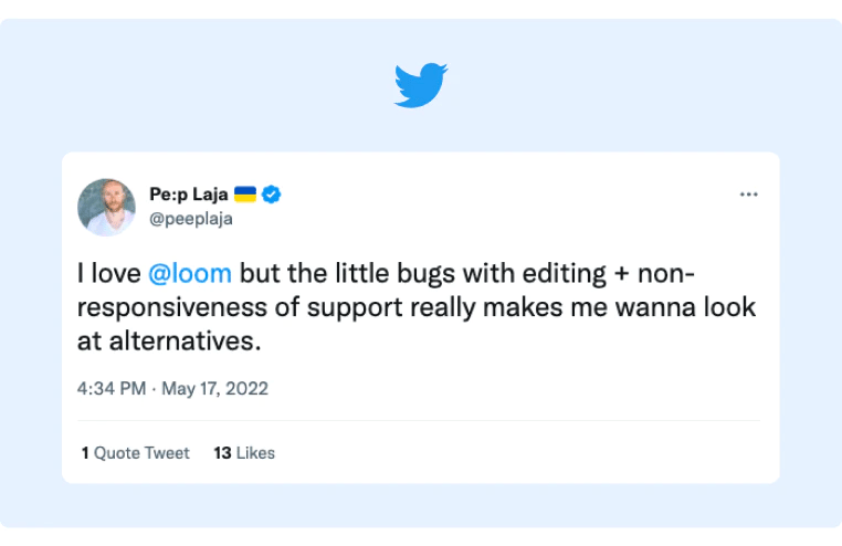 Tweet asking for alternatives to Loom