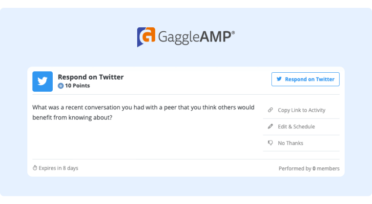 Twitter for B2B Marketing - GaggleAmp Twitter Question Card in Platform