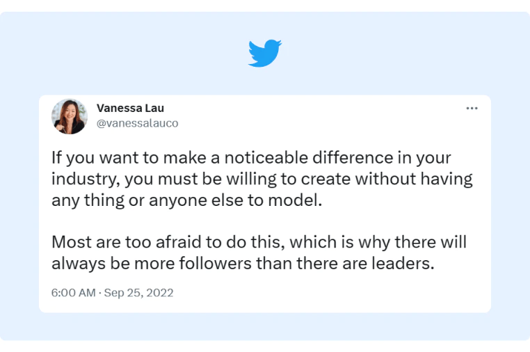 Vanessas tweet about being a leader that she also repurposed to post on Instagram