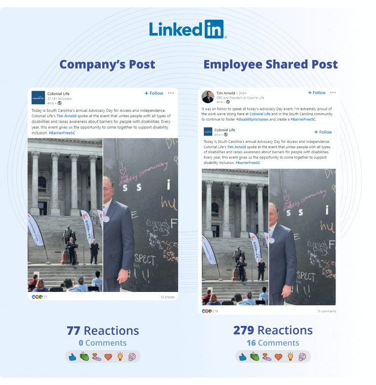 employee advoacy example of a CEO and company post about an advocacy day