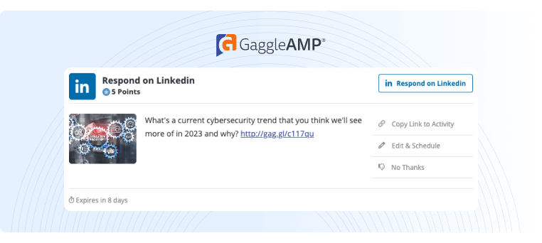 employee advocacy example of a  GaggleAmp LinkedIn Activity