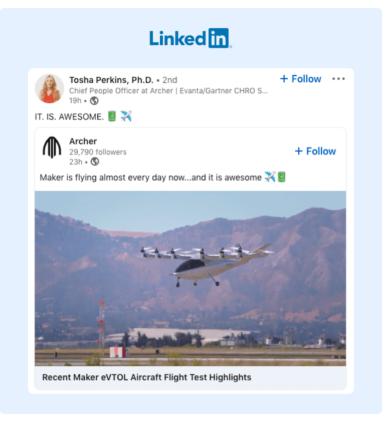 employee advocacy on linkedin example of a linkedin post promoting their company content by sharing a post