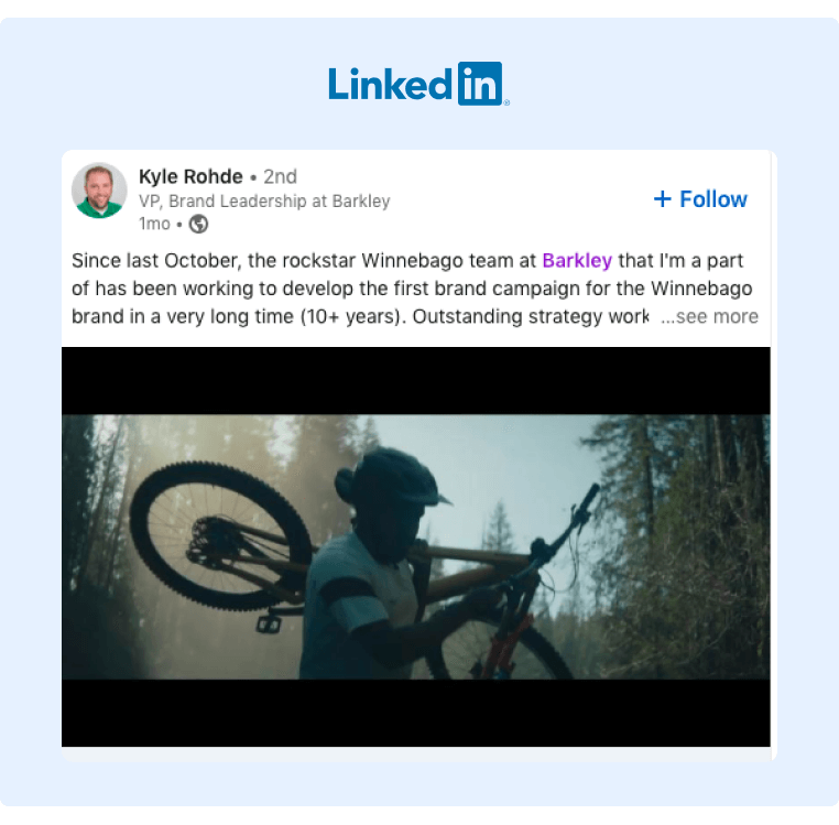 employee advocacy on linkedin example of an employee posting their own content and aligning it with brand initiatives