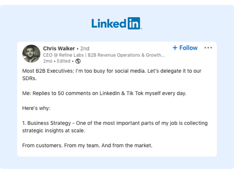 social media amplification with Chris Walker - LinkedIn Example Post to engage and discuss the importance of employee advocacy
