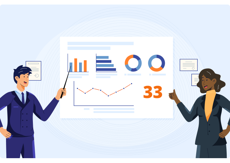 social selling statistics image of two people with a whiteboard with an image of a growth chart