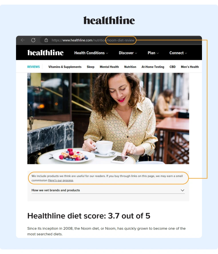 A Healthline article reviewing Nooms diet program