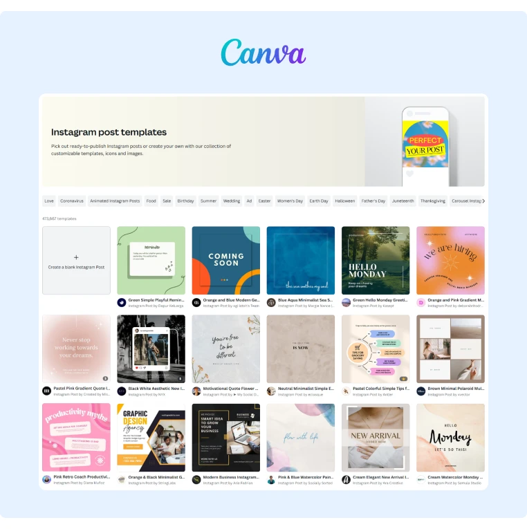 Canva offers several Instagram templates at an affordable price