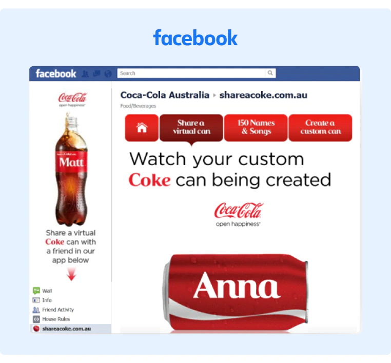 Coca Cola Share a Coke Campaign on Facebook