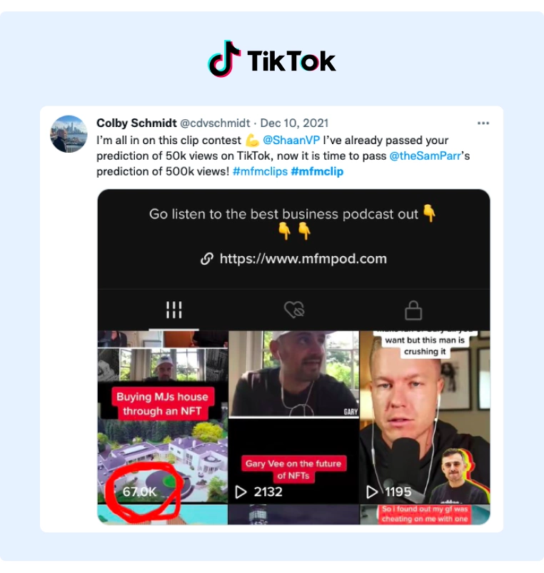 Contest Participant showing number of views on TikTok videos