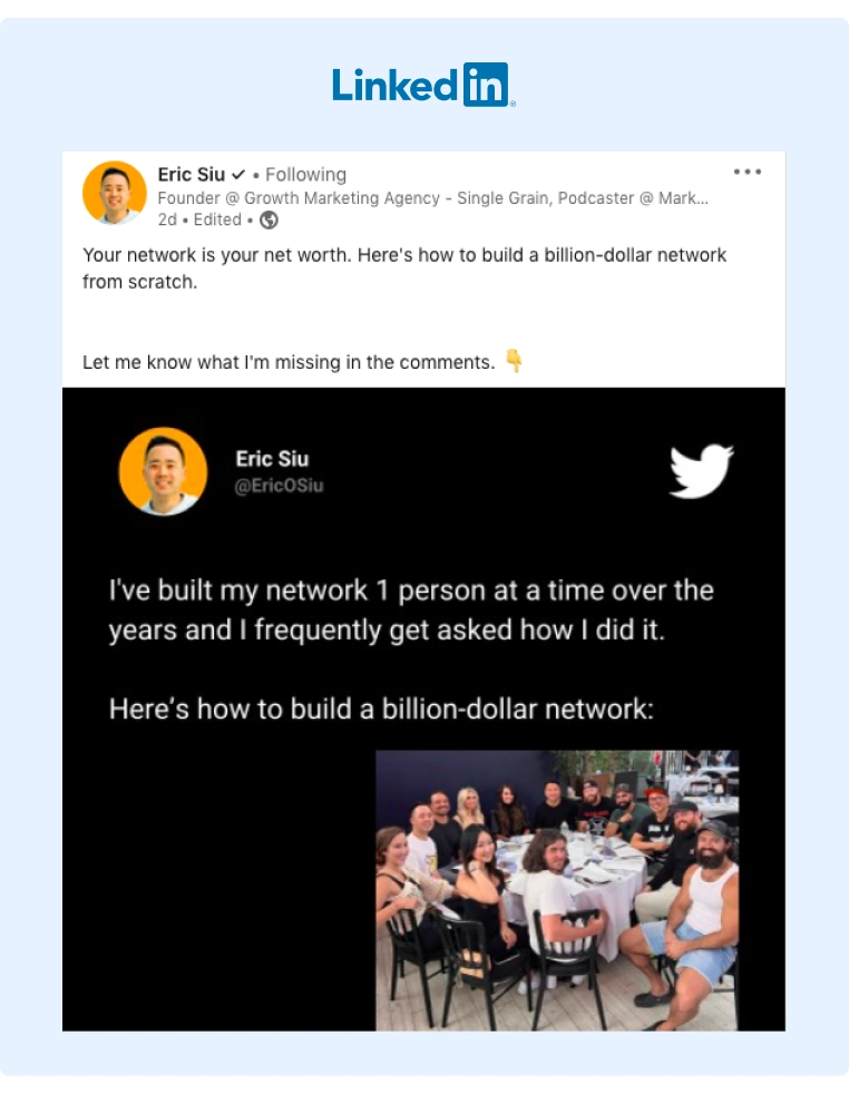 Eric Siu posted the same picture but with different captions on his social media accounts-2