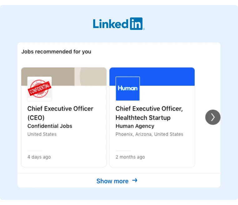 Example of LinkedIn targeted ads as displayed for a candidate