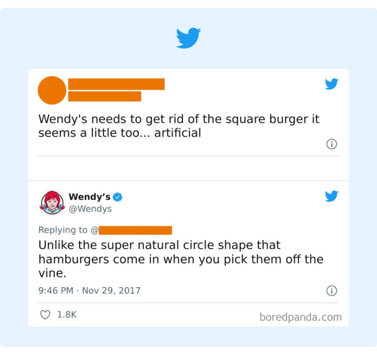 Hilarious tweet response from Wendys to a customer critizicing their hamburger shape