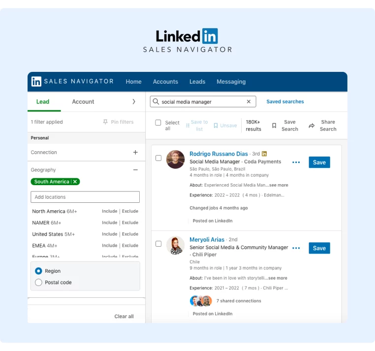 LinkedIn Sales Navigator can help you hire local professionals in your area