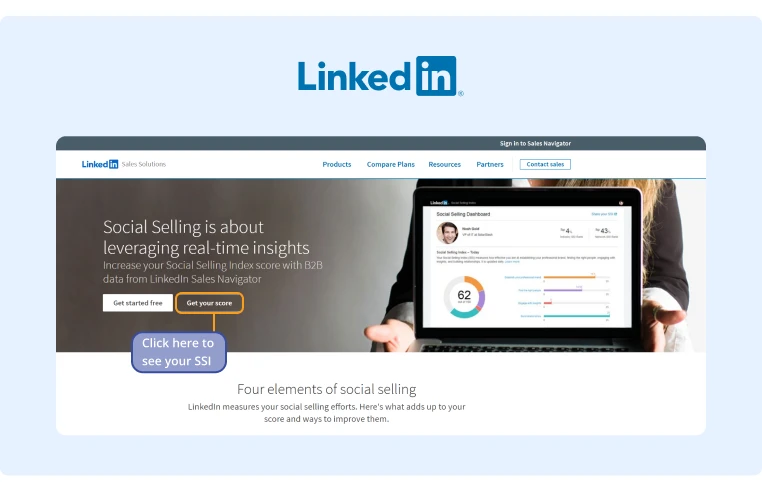 LinkedIn’s Social Selling page where you can get your index score