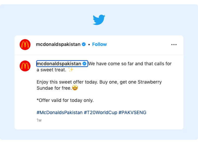 McDonalds using relevant hashtags to the Pakistani community