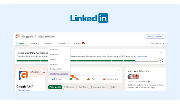 Screenshot from LinkedIn Pages now merged with the Elevate feature