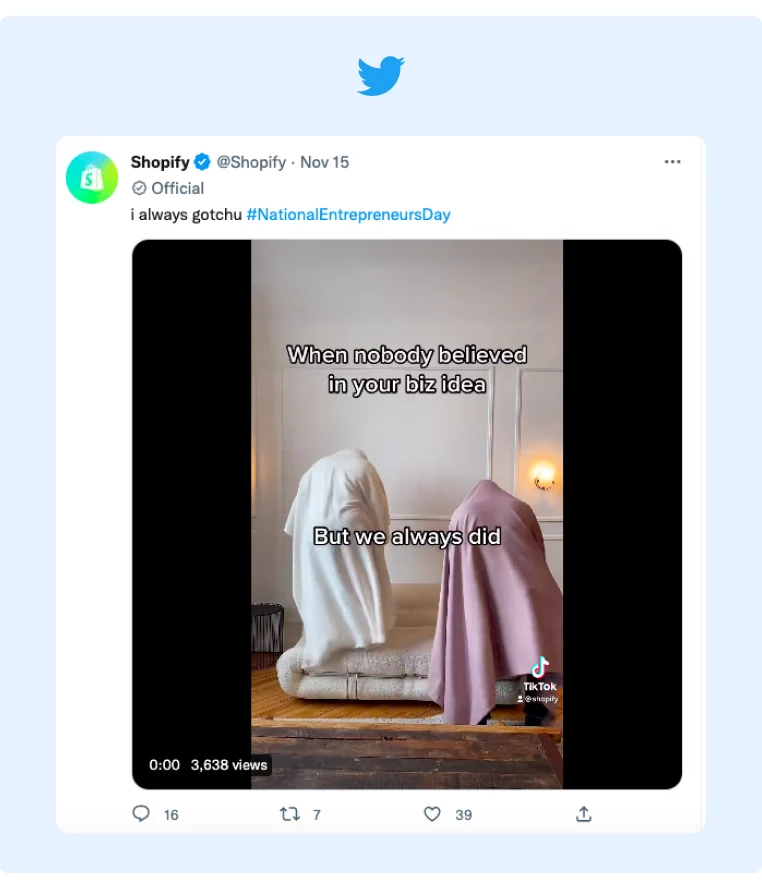 Shopify tweeted a funny video from their TikTok account